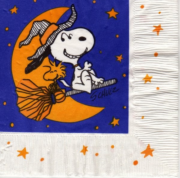 Snoopy  auf Besen vor Mond