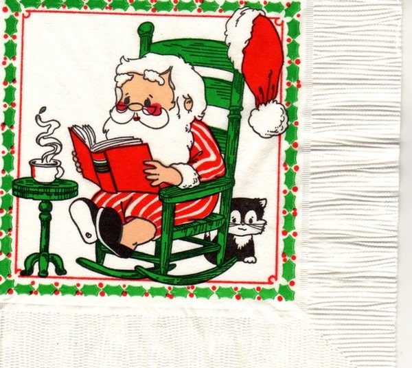 Santa Im Schaukelstuhl mit Katze