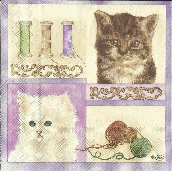 Katzen mit Wolle - Garnspule lila