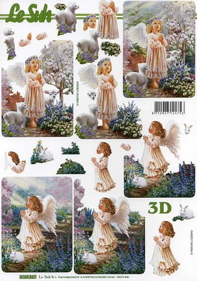 3D Bogen Schneidebogen   Engel auf Weg zwischen Blumen - Hase Schaf   867
