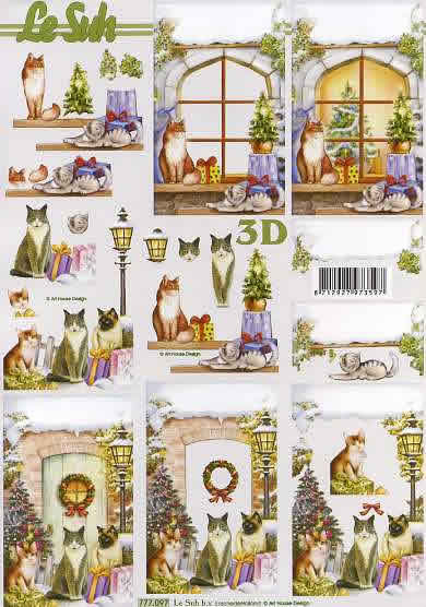 3D Bogen Schneidebogen Katzen am weihnachtlichen Fenster     97