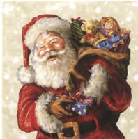 Santa mit Geschenke auf Rücken