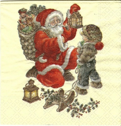 Santa mit Laterne und Mädchen, Santa toys, Weihnachtsmann mit Kind