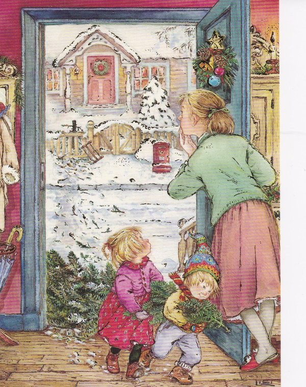 Lisi Martin  Weihnachtspostkarte Mutti schaut ob Santa kommt