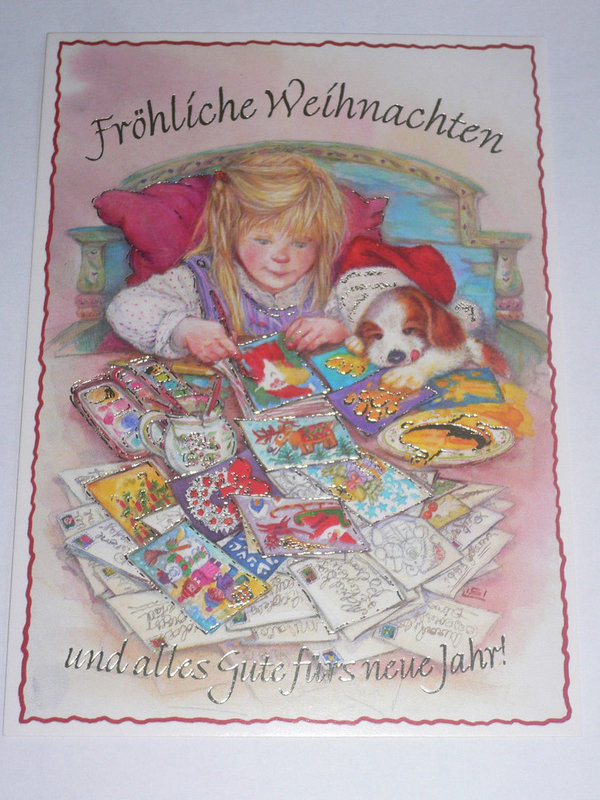 Lisi Martin  Weihnachtspostkarte Mädchen mit Hund