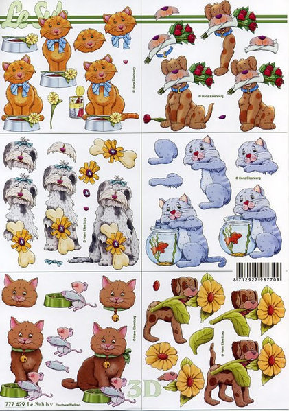 3D Bogen Schneidebogen Katze und Goldfische, HUnde mit Blumen  429