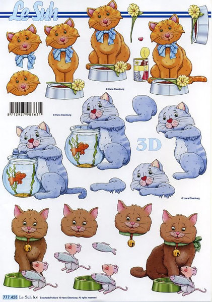 3D Bogen Schneidebogen Katzen und Goldfischglas  428