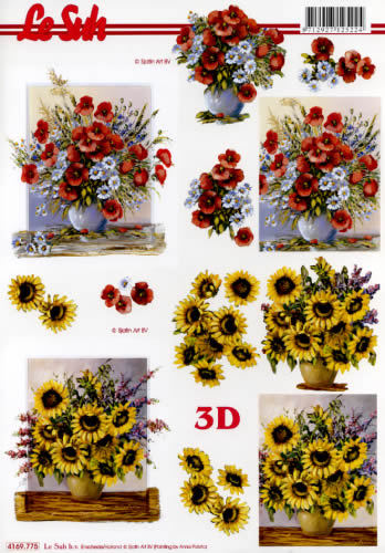3D Bogen Schneidebogen Vasen mit Sonnenblumen und Mohn  775