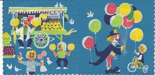 Jahrmarkt und Clown mit Kinder und Ballon