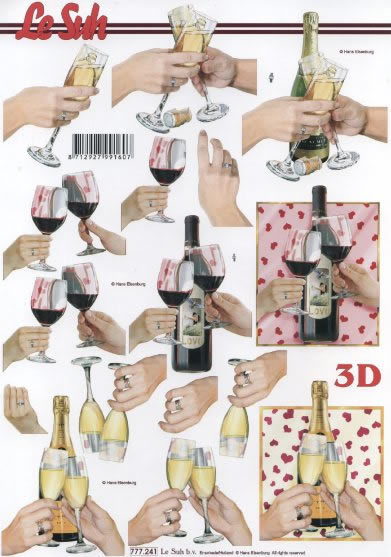 3D Bogen Schneidebogen    Sekt - Wein - Gläser- Prost