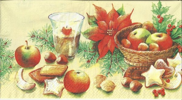 Adventstisch mit Äpfel und Weihnachtstern
