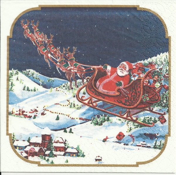 Santa beim Flug mit dem Schlitten