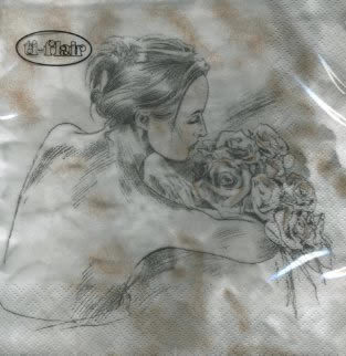 Frau mit Rosen - Bleistiftzeichnung