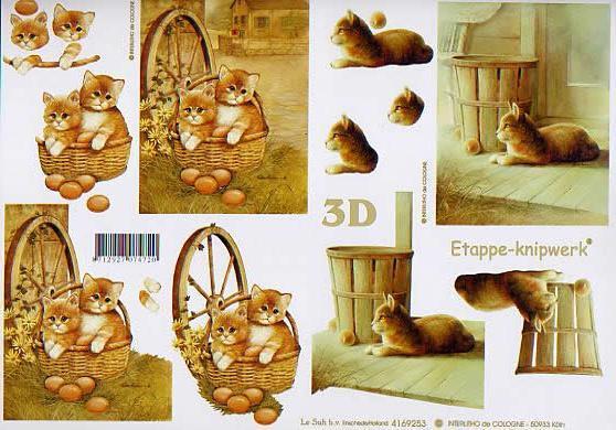 3D Bogen Schneidebogen Katzen im Herbst - Korb  253
