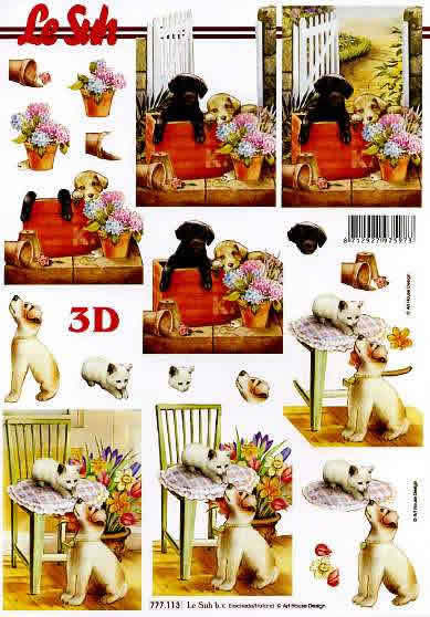 3D Bogen Schneidebogen Hund und KAtze Blumentopf Stuhl  113