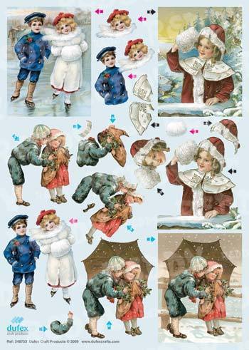 3D Bogen Dufex Stanzbogen  Nostalgie  Kinder im Schnee  53