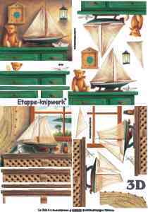 3D Bogen Schneidebogen Kommode Segelboot und Teddy   669
