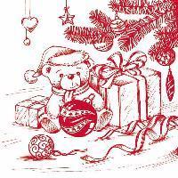 Under the christmastree bear red