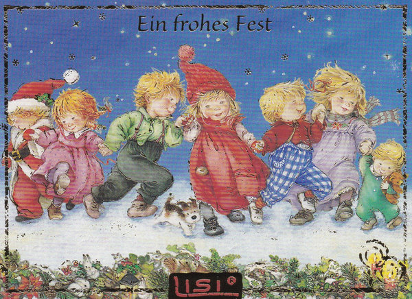 Lisi Martin  Weihnachtspostkarte Tanzende Kinder 8098