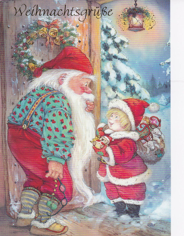 Lisi Martin  Weihnachtspostkarte Weihnachtsmann mit Kind