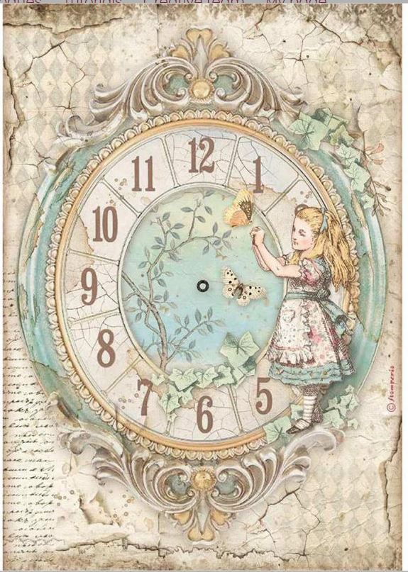 Reispapier Alice and clock
