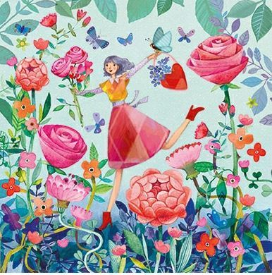 Postkarte "Frau mit Rosenblüten"  Glitzer