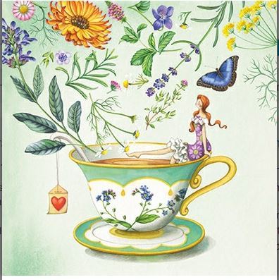 Postkarte "Frau mit Kaffeetasse"  Glitzer