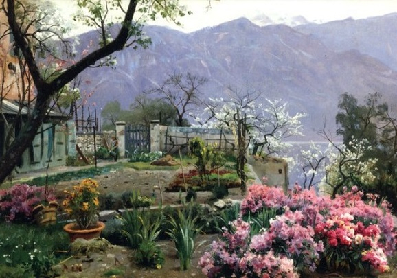 Postkarte Monsted, Peder Blumengarten bei Bellagio|Flower garden at Bellagio
