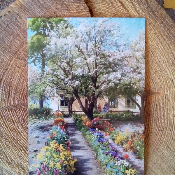 Postkarte Künstler-Postkarte Blühender Garten im Frühling