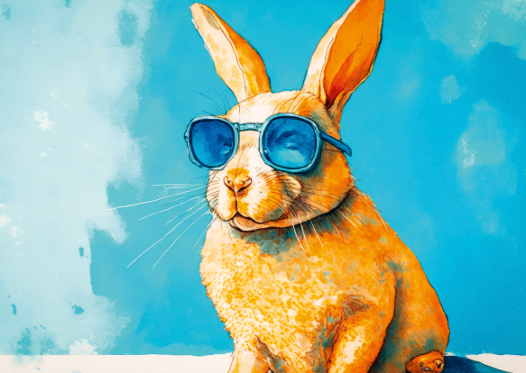 Postkarte Künstler-Postkarte Beußel, Frank,   Kaninchen mit schicker Sonnenbrille